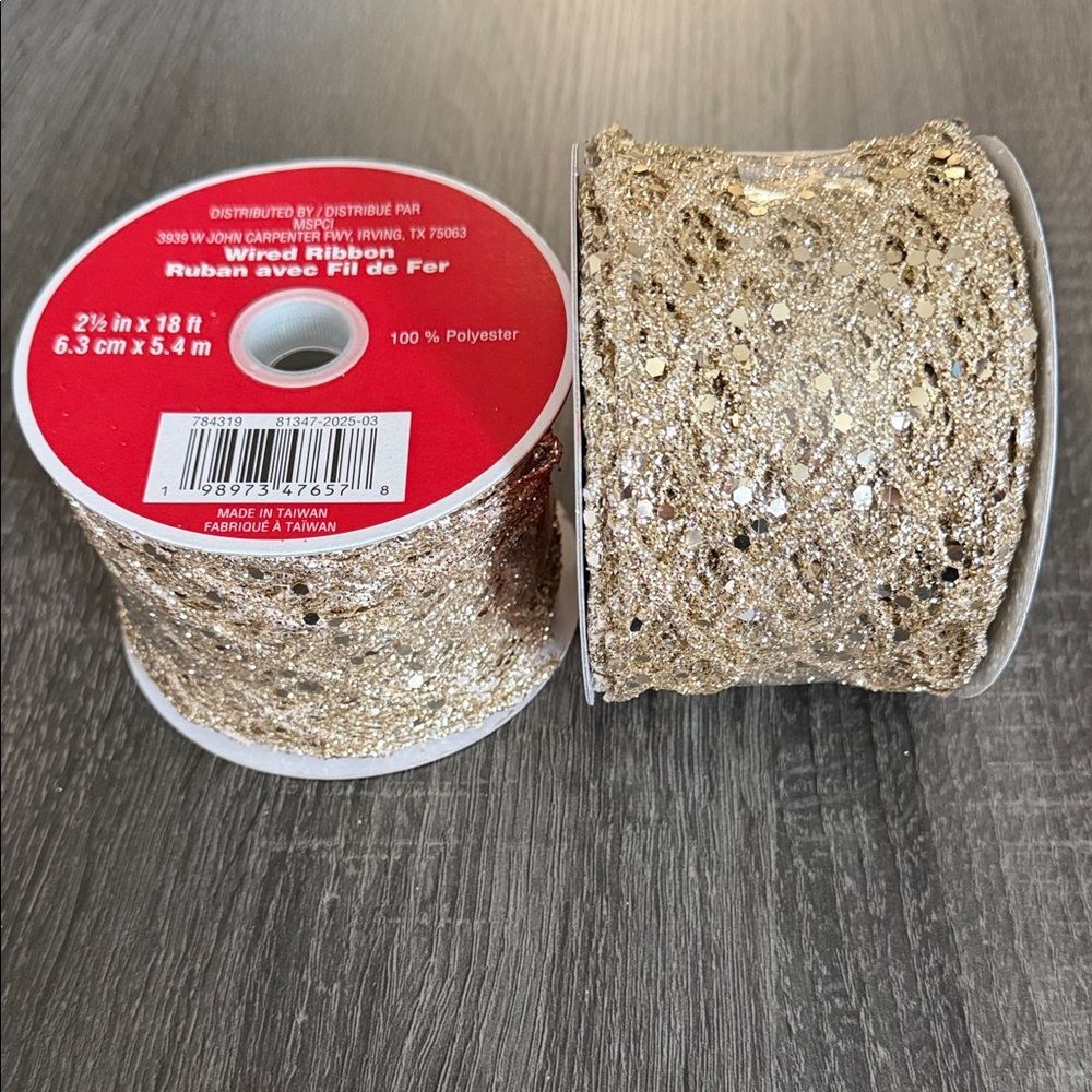 Gold Wired Ribbon with Glitter